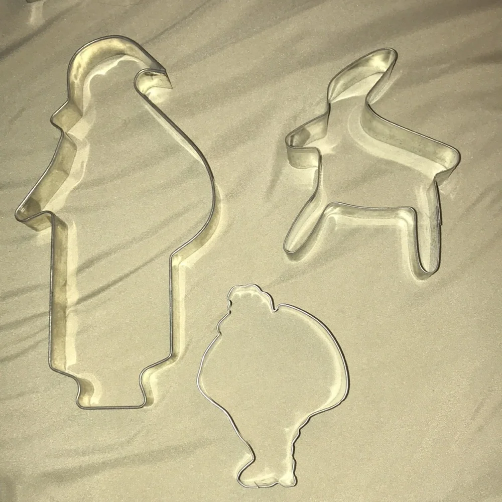 Lot of Three Metal Cookie Cutters Large Vintage Santa Smaller Santa and Reindeer